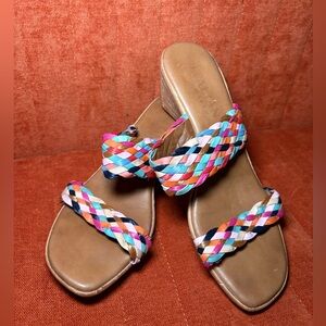 Italian Shoemakers Multicolor Braided Strap Wedge Slide Sandals Women US 9.5